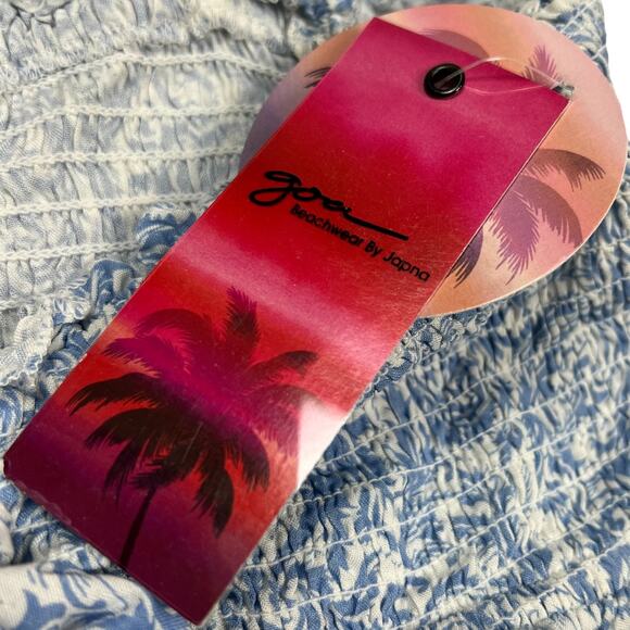 Japna Goa Beachwear Crop Top‎ Blue White Printed Smocked Tie Front NEW Women's S - Picture 7 of 7